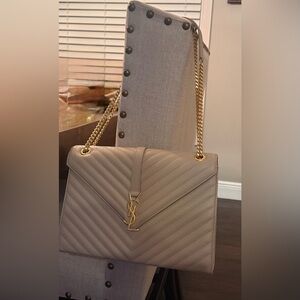 Yves Saint Laurent Taupe Chevron Clutch